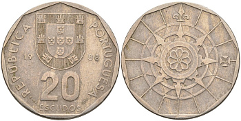 Португалия 20 эскудо 1988 KM 634.1 медно-никель 4571-1244