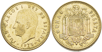 Испания 1 песета 1975 (79) Хуан Карлос I (1975-2014) KM 806 алюминиевая бронза 87-1516