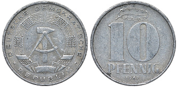 ГДР 10 пфеннигов 1967 А KM 10 алюминий 4122-442
