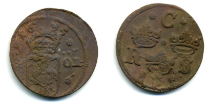 Швеция 1/4 эре 1635 Кристина (1632-1654), была в обращении на территории России KM 152.2 медь 53-913