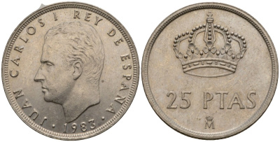 Испания 25 песет 1983 Хуан Карлос I (1975-2014) KM 824 медно-никель 183-141