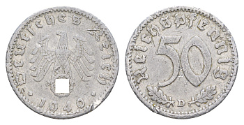 Германия 50 рейхспфеннигов 1940 D KM 96, J. 372 алюминий 4648-1043