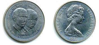 Остров Мэн 1 крона 1981 Королевская свадьба принца Чарльза и леди Дианы, портреты КМ 82 медно-никель UNC 58-835