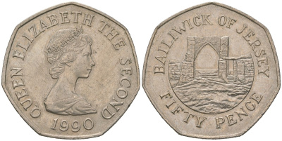 Джерси 50 пенсов 1990 замок Гросне, Елизавета II (1952-2022) KM 58.1 медно-никель aUNC 4619-653