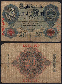 Германия 20 марок 1910 Pick 40 b бумага 6293-37-3-2