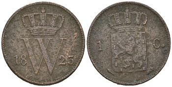 Нидерланды 1 цент 1823 Виллем I (1815-1840) KM 47 медь 4174-1052