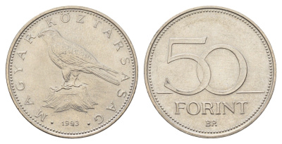 Венгрия 50 форинтов 1993 KM 697 латунь плакированная медно-никелем aUNC 92-135