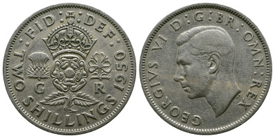 Великобритания 2 шиллинга (флорин) 1950 Георг VI (1936-1952) KM 878, Spink 4107 медно-никель 4607-721