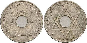 Британская Западная Африка 1/2 пенни 1947 KN, Георг VI KM 18 медно-никель 25-1014