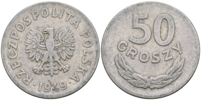 Польша 50 грошей 1949 KM 44а, Parchimowicz 209b алюминий 4132-142