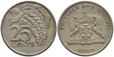 Тринидад и Тобаго 25 центов 1975 цветок дикая пуансеттия KM 28 медно-никель 4396-711