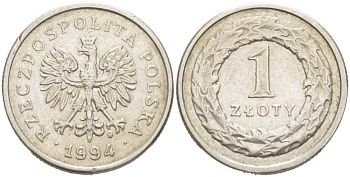 Польша 1 злотый 1994 MW KM 282 медно-никель 217-523