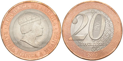 Ангола 20 кванза 2014 Королева Зинга Мбанди Нгола (1582-1663) KM 111 биметалл aUNC 69-116