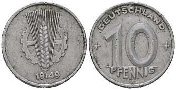 ГДР 10 пфеннигов 1949 A KM 3 алюминий 212-1043