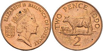 Гернси 2 пенса 1990  KM 41 бронза  UNC   4143-1233