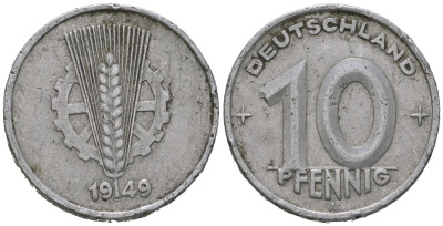 ГДР 10 пфеннигов 1949 A KM 3 алюминий 212-1043