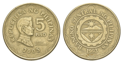 Филиппины 5 писо 2005 KM 272 никель латунь 4652-434