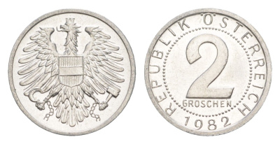 Австрия 2 гроша 1982 KM 2876 алюминий UNC 4564-1066