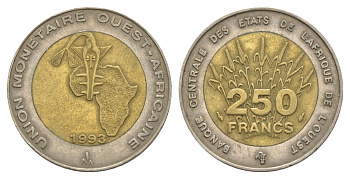 Западная Африка (BCEAO) 250 франков 1993 Центральный банк государств Западной Африки KM 13 биметалл 4642-346