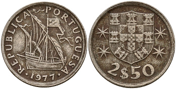 Португалия 2,5 эсукдо 1977 KM 590 медно-никель 4154-1033