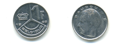 Бельгия 1 франк 1989 Belgique, Бодуэн I (1951-1993) KM 170 железо плакированное никелем 86-1341