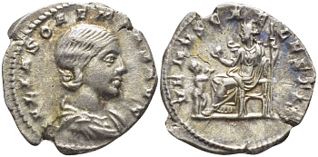 Римская Империя денарий 220 Юлия Соэмия, мать Элагабала VENVS CAELESTIS, Венера, Рим Very fine RIC 243 серебро 1073-15-56