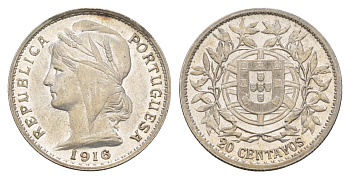 Португалия 20 сентаво 1916 KM 562 серебро 3896-1333