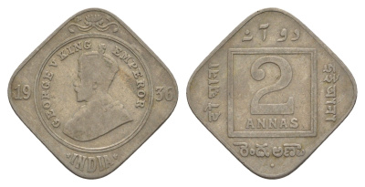 Британская Индия 2 анны 1936 Георг V (1910-1936) KM 516 медно-никель 75-1856