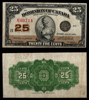 Канада 25 центов 1923 Pick 11 c бумага UNC (пресс) 451-1224-3