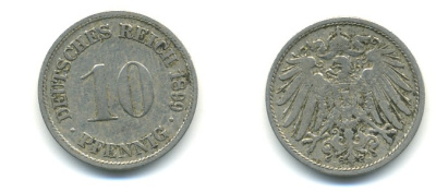 ГЕРМАНИЯ 10 ПФЕННИГОВ 1899 D KM 12, J. 13 медно-никель 4379-827