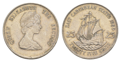 Восточные Карибские острова (Карибы) 25 центов 1989 KM 14 медно-никель 4646-242