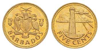 Барбадос 5 центов 1973 маяк Саут-Пойнт KM 11 латунь UNC 4651-432