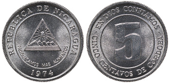 Никарагуа 5 сентаво 1974 ФАО KM 28 алюминий UNC M54-06