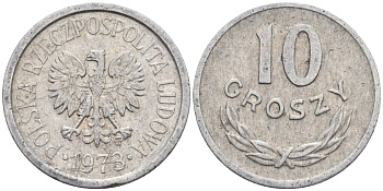 Польша 10 грошей 1973 MW, Народная Республика KM АА47, Parchimowicz 206l алюминий 4580-614