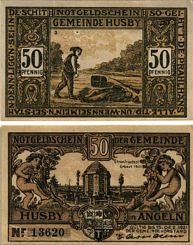 ХЮСБИ 50 ПФЕННИГОВ 1921 НОТГЕЛЬД, 1921 - 15 ДЕКАБРЯ 1921, ЗЕМЛЯ ШЛЕЗВИГ-ГОЛЬШТЕЙН Grabowski 637.1а бумага 7548-117-3-1