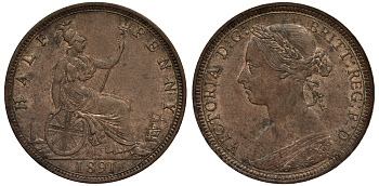 Великобритания 1/2 пенни 1891 Виктория (1837-1901) KM 754, Spink 3956 бронза aUNC 1523-843