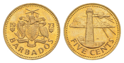 Барбадос 5 центов 1973 маяк Саут-Пойнт KM 11 латунь UNC 4651-432