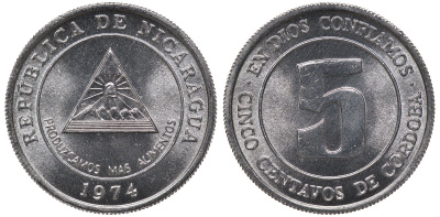 Никарагуа 5 сентаво 1974 ФАО KM 28 алюминий UNC M54-06