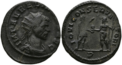 Римская Империя антониниан 271 Аврелиан IOVI CONSERVATORI Медиолан Very fine RIC 131 бронза 1073-10-35