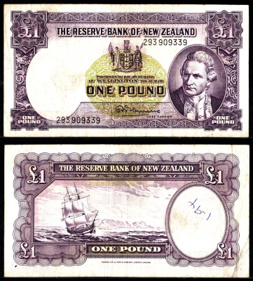 Новая Зеландия 1 фунт 1940-1955 Pick 159 d бумага 2119-40-2-2