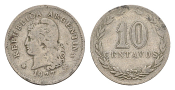 Аргентина 10 сентаво 1927 KM 35 медно-никель 4655-1011