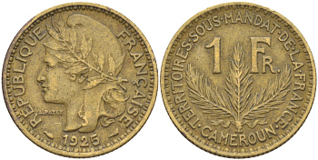 Французский Камерун 1 франк 1925 (а), монетный двор Париж KM 2 алюминиевая бронза 34-737