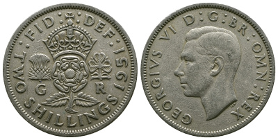 Великобритания 2 шиллинга (флорин) 1951 Георг VI (1936-1952) KM 878, Spink 4107 медно-никель 4607-735
