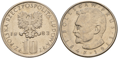 Польша 10 злотых 1983 MW, Болеслав Прус KM 73 медно-никель    4161-1134