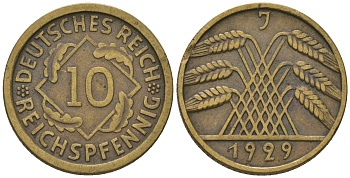 Германия 10 рейхспфеннигов 1929 J KM 40, J. 317 бронза    4641-323