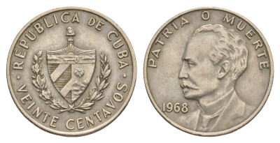 Куба 20 сентаво 1968 Хосе Марти KM 31 медно-никель 4637-1054