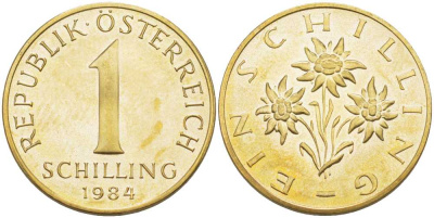 Австрия 1 шиллинг 1984 KM 2886 алюминиевая бронза PROOF 87-621