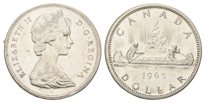 Канада 1 доллар 1965 Елизавета II (1952-2022), каноэ KM 64.1 серебро aUNC 603-1231
