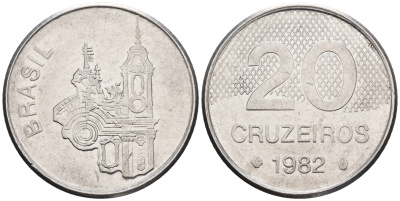 Бразилия 20 крузейро 1982 собор KM 593.1 нержавеющая сталь 87-557