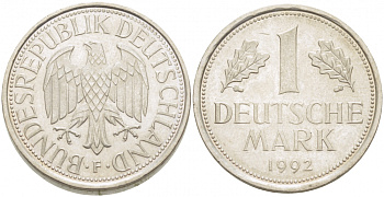 ФРГ 1 МАРКА 1992 J KM 110 медно-никель 3718-1241